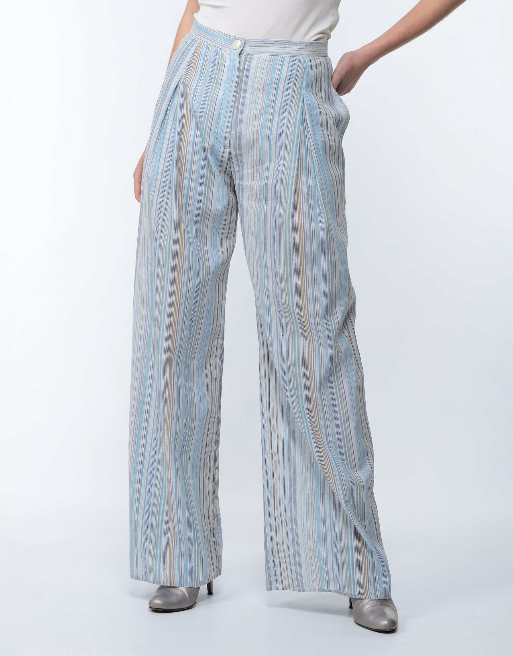 Cotton pleated trousers tennis stripes